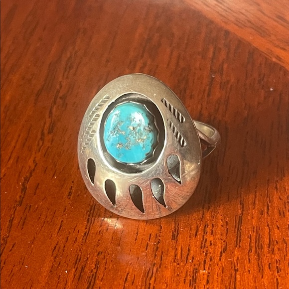 Turquoise Bear Paw Navajo Native American Vintage Ring - Picture 7 of 12